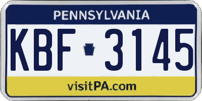 PA license plate KBF3145
