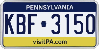 PA license plate KBF3150
