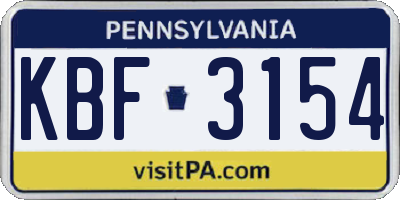 PA license plate KBF3154