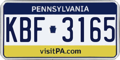 PA license plate KBF3165