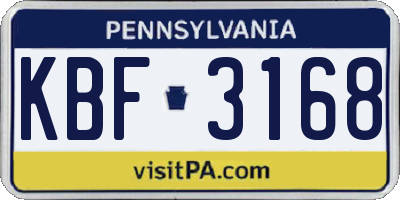 PA license plate KBF3168