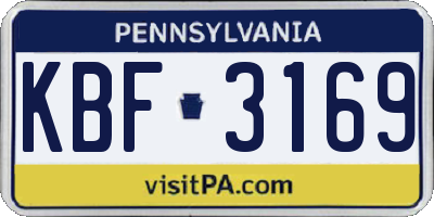 PA license plate KBF3169