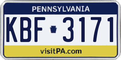 PA license plate KBF3171