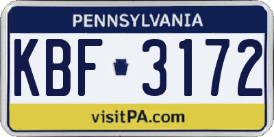 PA license plate KBF3172