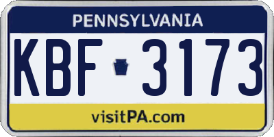PA license plate KBF3173