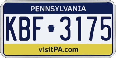 PA license plate KBF3175