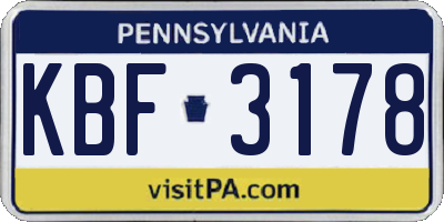 PA license plate KBF3178