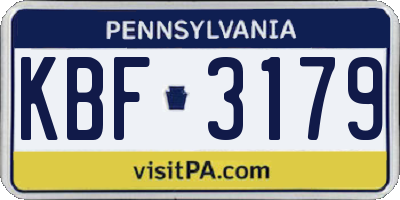 PA license plate KBF3179