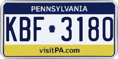 PA license plate KBF3180