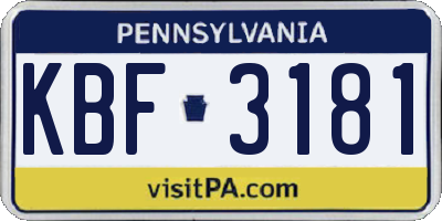 PA license plate KBF3181