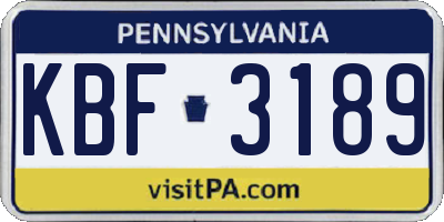 PA license plate KBF3189