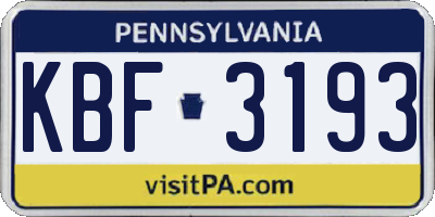 PA license plate KBF3193