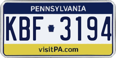 PA license plate KBF3194