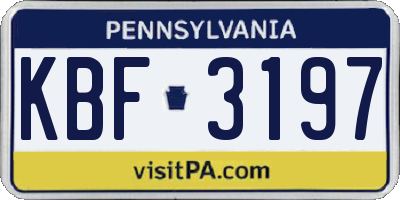 PA license plate KBF3197