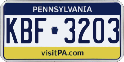 PA license plate KBF3203