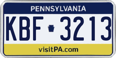 PA license plate KBF3213