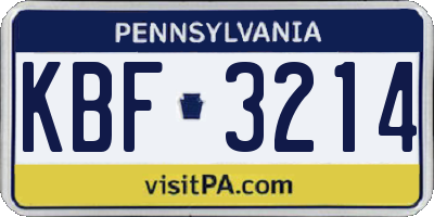 PA license plate KBF3214