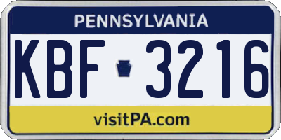 PA license plate KBF3216
