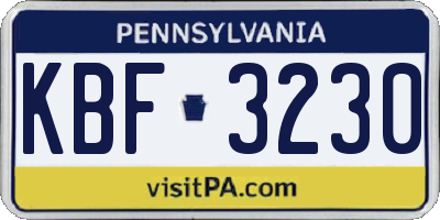 PA license plate KBF3230