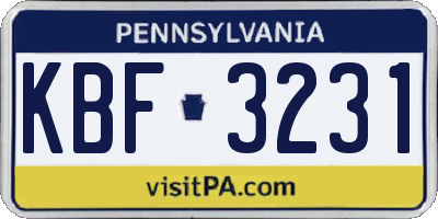 PA license plate KBF3231