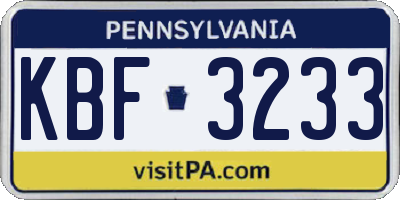 PA license plate KBF3233