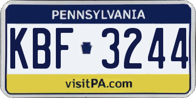 PA license plate KBF3244