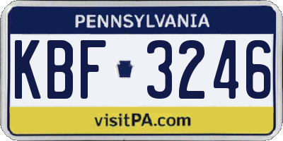 PA license plate KBF3246
