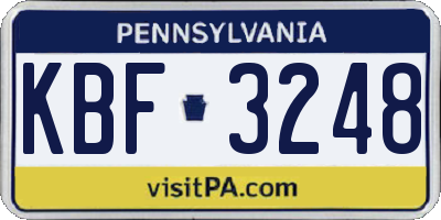 PA license plate KBF3248