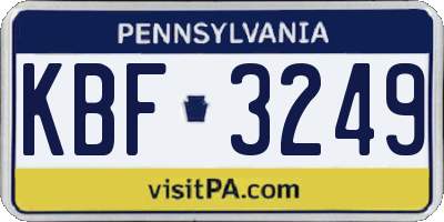 PA license plate KBF3249