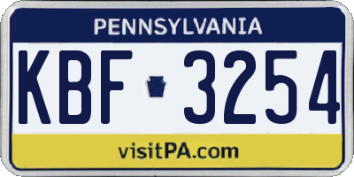 PA license plate KBF3254