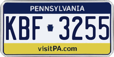 PA license plate KBF3255