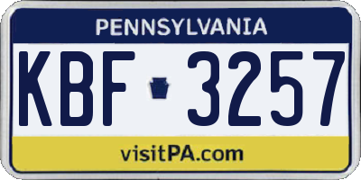 PA license plate KBF3257