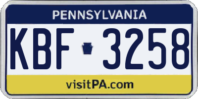 PA license plate KBF3258