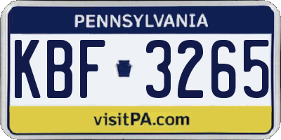 PA license plate KBF3265