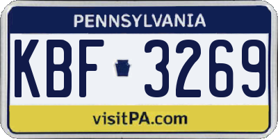 PA license plate KBF3269