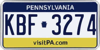 PA license plate KBF3274
