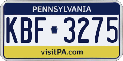 PA license plate KBF3275