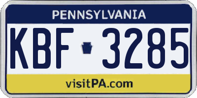 PA license plate KBF3285