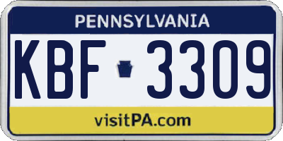 PA license plate KBF3309