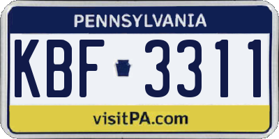 PA license plate KBF3311