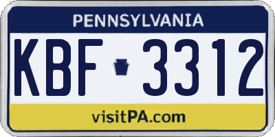 PA license plate KBF3312