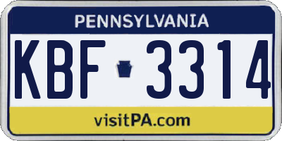 PA license plate KBF3314