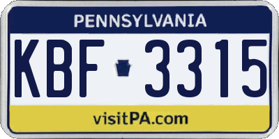 PA license plate KBF3315