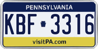 PA license plate KBF3316