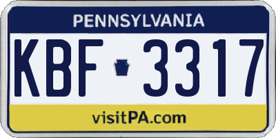 PA license plate KBF3317