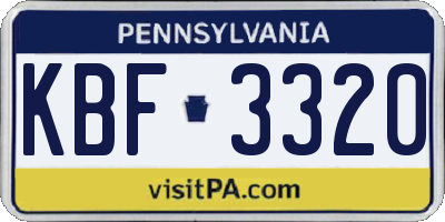 PA license plate KBF3320
