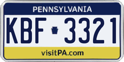 PA license plate KBF3321