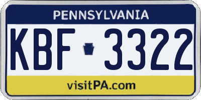 PA license plate KBF3322