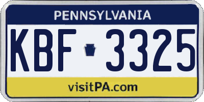 PA license plate KBF3325
