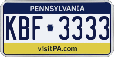 PA license plate KBF3333